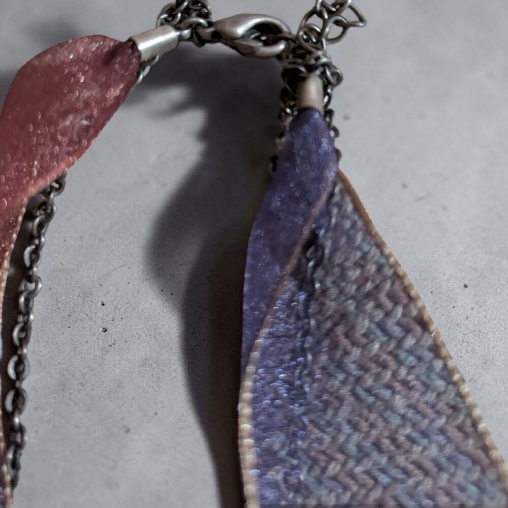 Boho Ribbon Choker Necklace Pink Purple Iridescent Pendant Fairycore Cottagecore - Picture 5 of 6